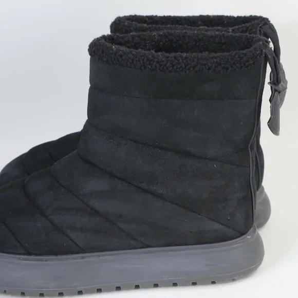 Moncler Hermosa Shearling Suede Quilted Ankle Boots Black 38.5 Woman's - Picture 3 of 16